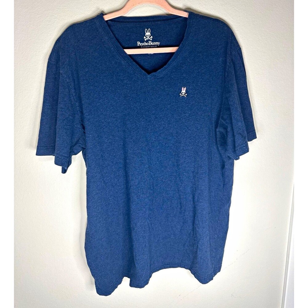 Psycho Bunny Men’s Blue V-Neck Short Sleeve Logo Jersey Cotton Tee Size S